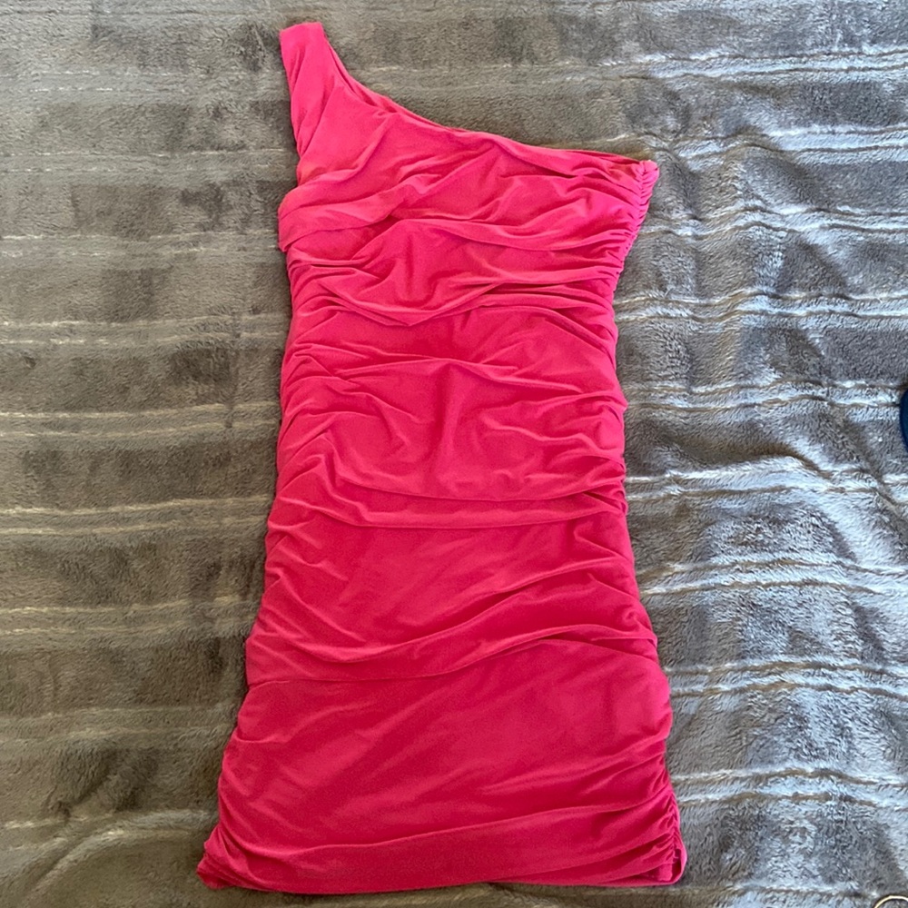 Hot Pink one shoulder slinky dress